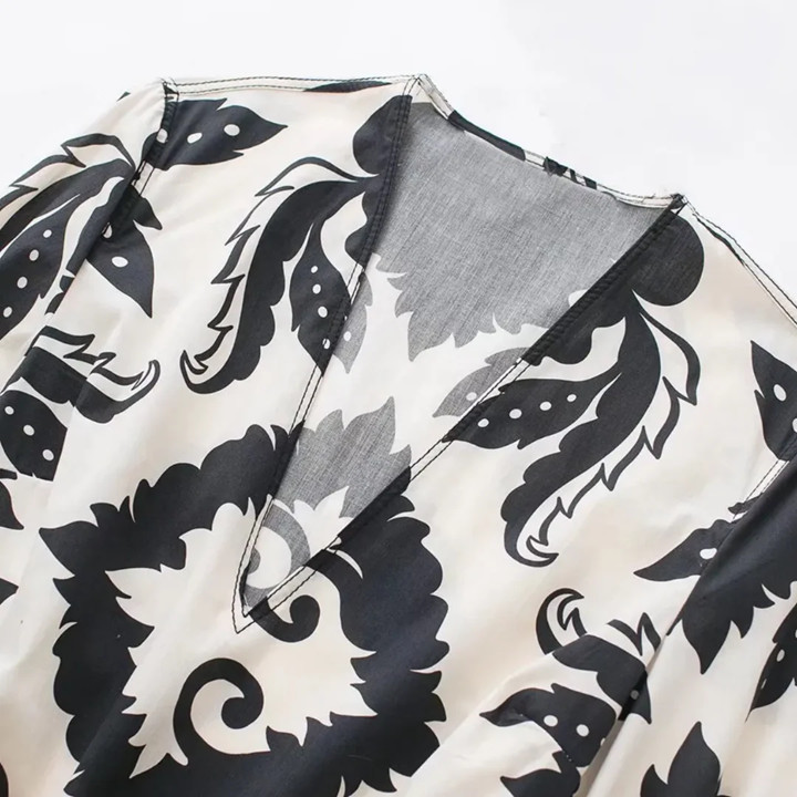 ZARA Black Ivory White Floral Maxi Ruffle Dress Puffy Sleeve Boho Art To Wear M