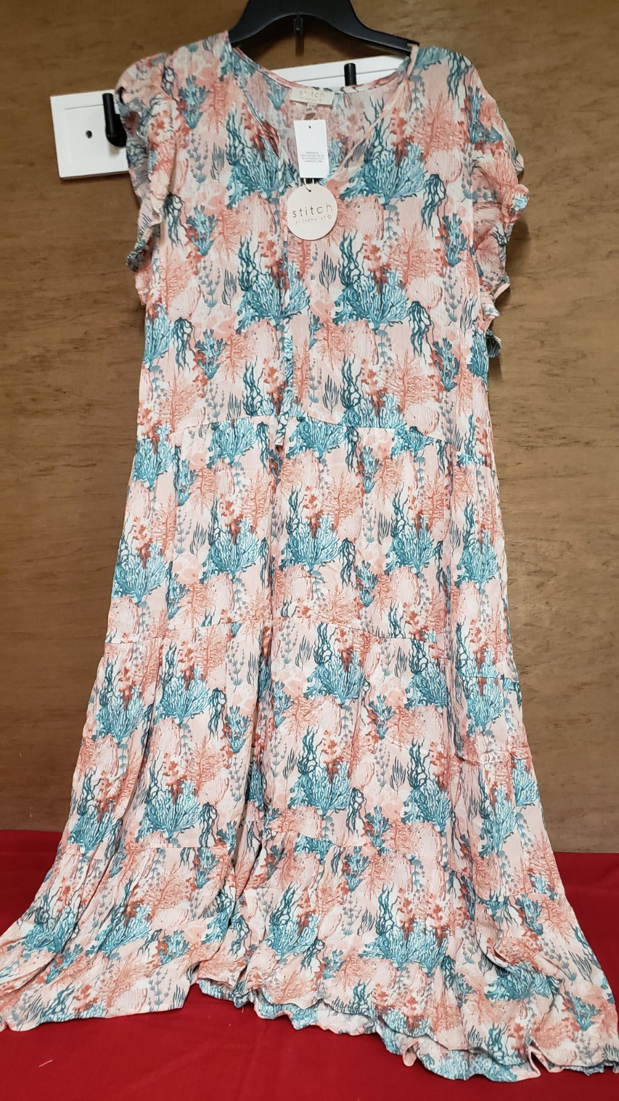 Stitch By Chenault Coral And Aqua Flutter Sleeves Dress XXL NWT
