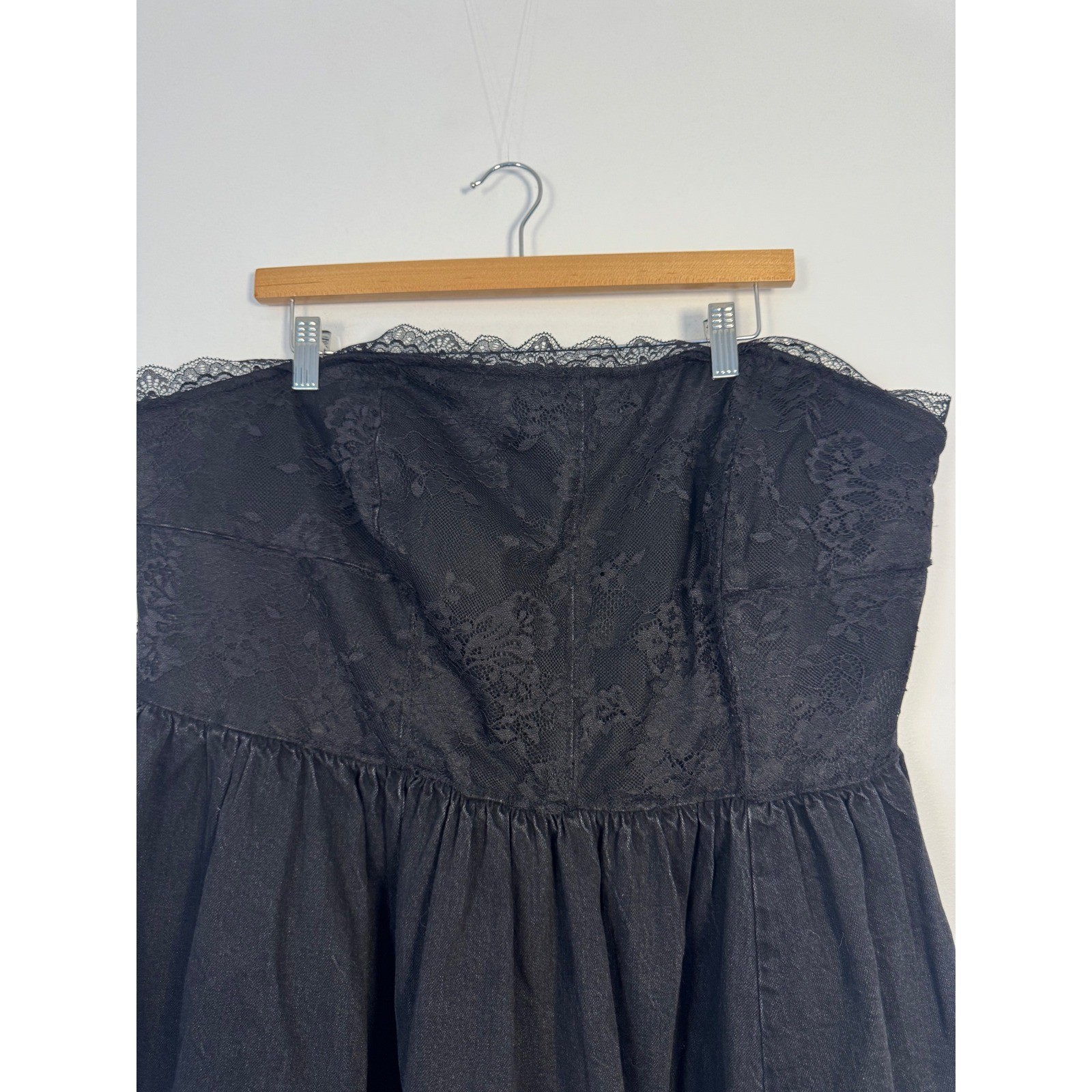 Coquette Pilcro Anthropologie Womens 3X Strapless Denim Lace Mini Dress Black