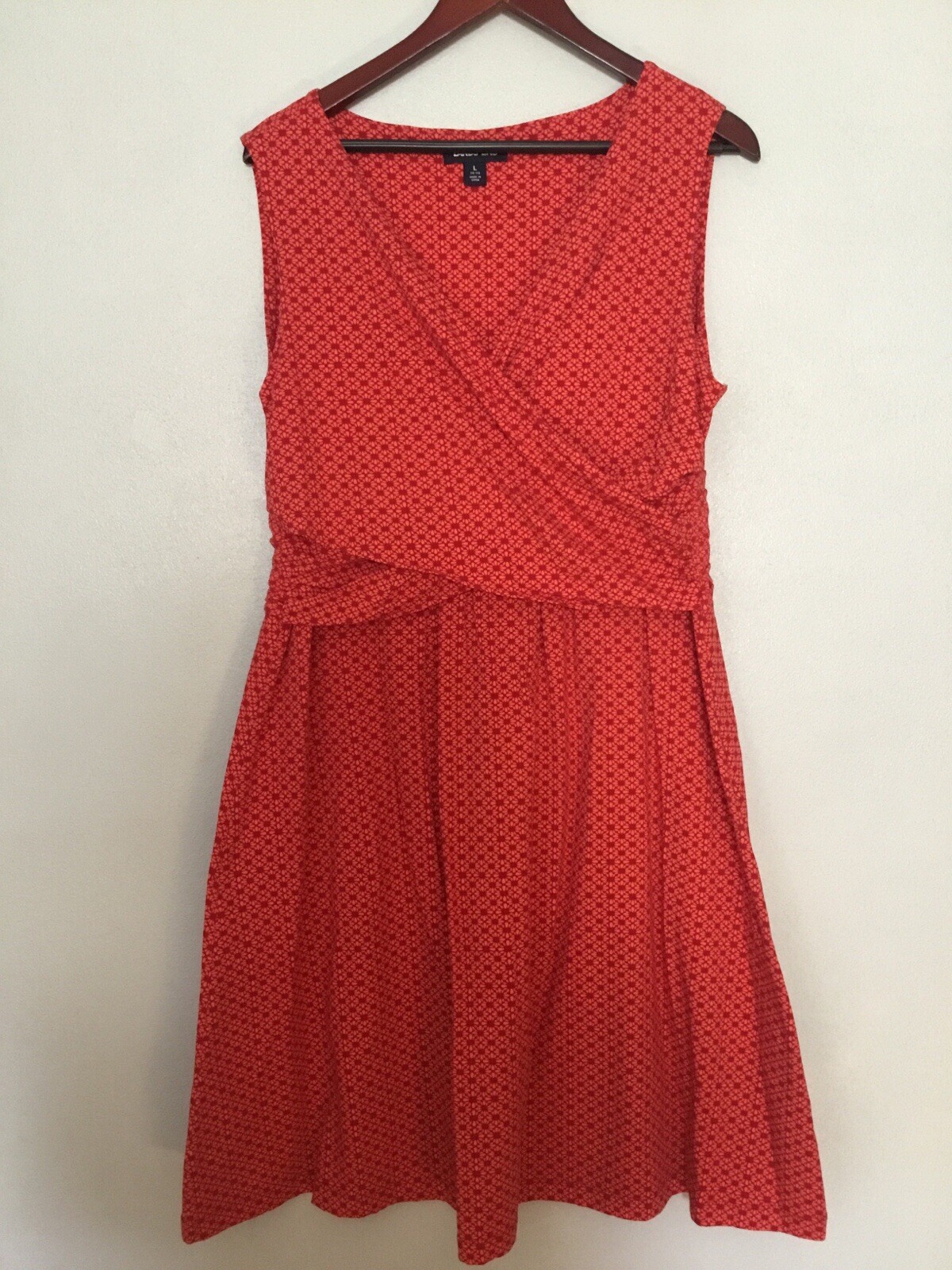 Lands End Geo Crossover V-Neck Cross Over Fit & Flare Dress Size L Jersey Knit