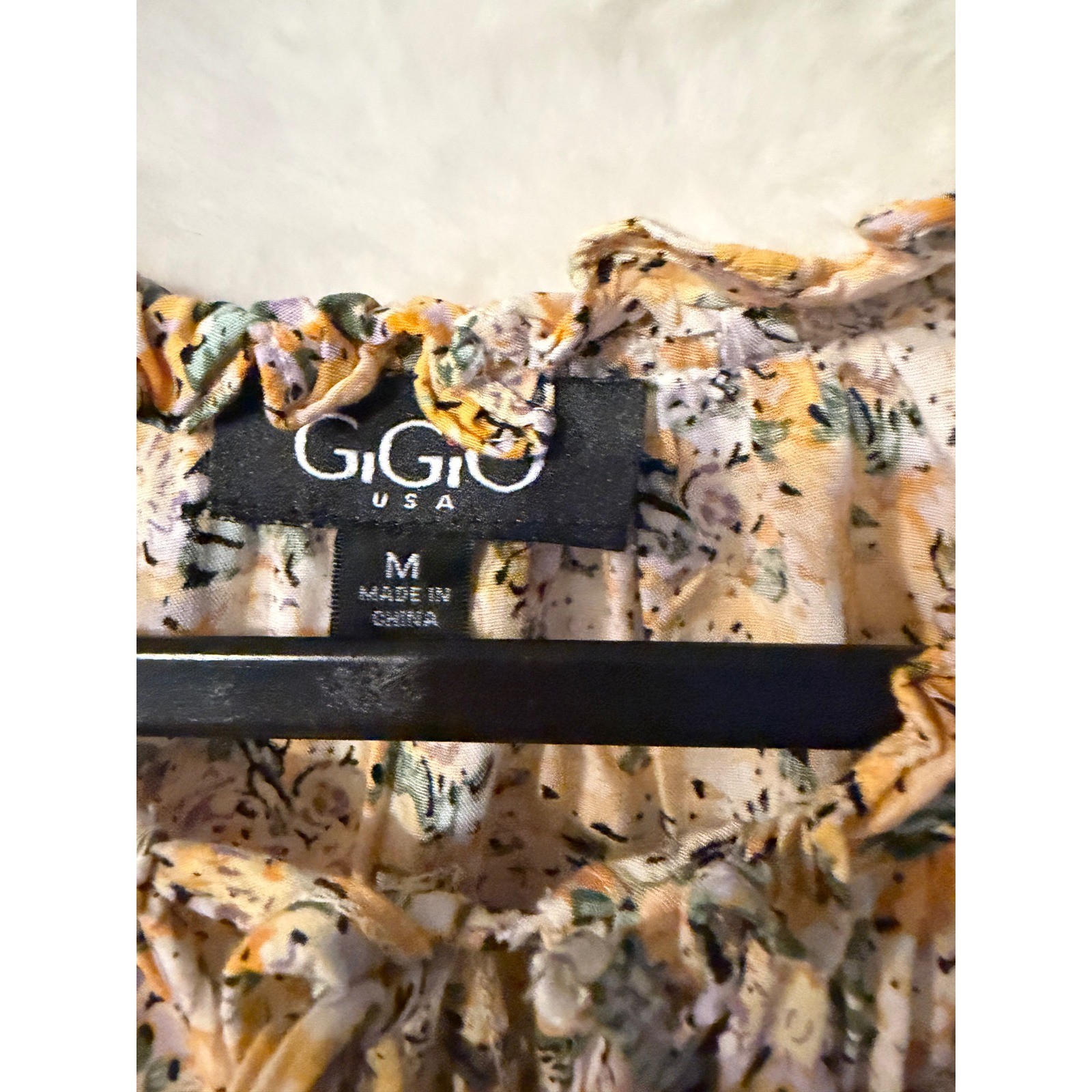 GIGIO USA Yellow Floral Tiered Boho Mini Dress Tassel Tie TC1910 Medium
