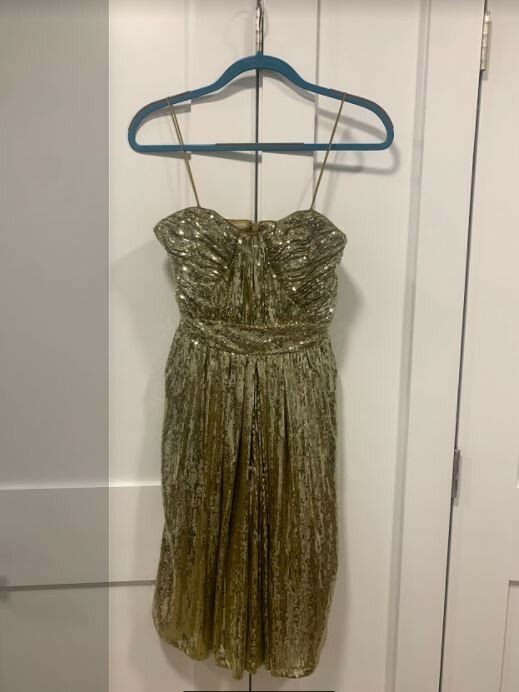 Badgley Mischka Strapless Gold Sequin Dress Size 0 Mid-Thigh Length