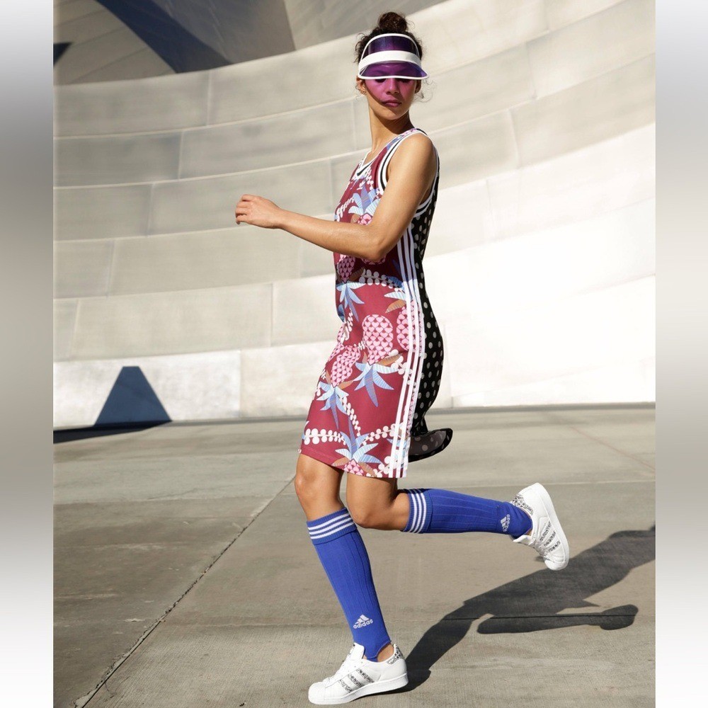 ADIDAS/FARM RIO COLLAB PINEAPPLE POLKA DOTS ATHLEISURE TROPICAL TANK DRESS