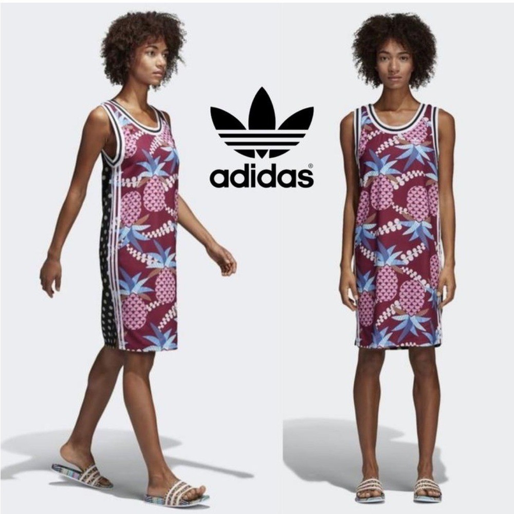 ADIDAS/FARM RIO COLLAB PINEAPPLE POLKA DOTS ATHLEISURE TROPICAL TANK DRESS