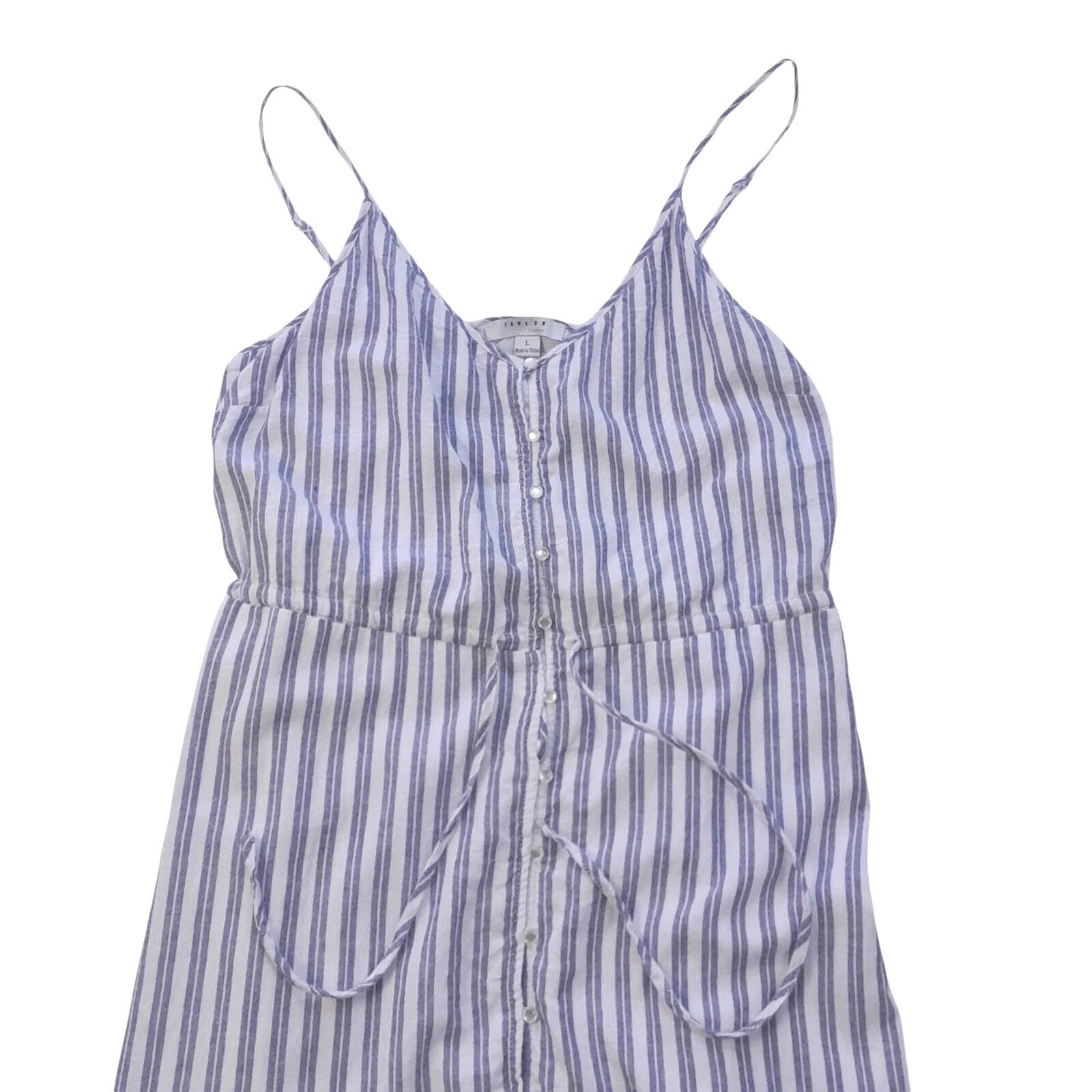 Favlux high-low dress sleeveless button up/Large/grayish blue+ivory stripe/lined