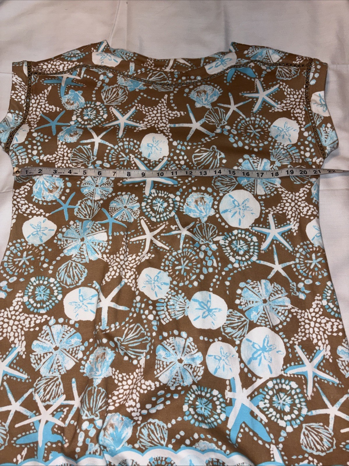 Kim Rogers Medium Dress Starfish Seashell Vacation Perfectly Soft 100% Cotton
