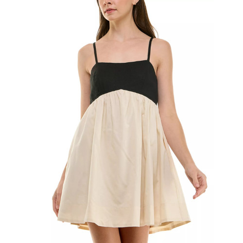 Row A Emma Cream Ivory Black Babydoll Sleeveless Mini Dress Juniors Size XL