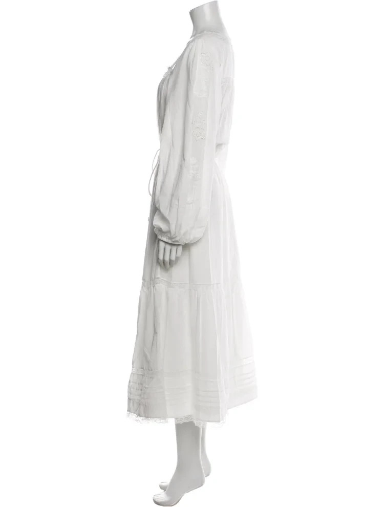 Caroline Constas women White Cotton Lace Embroidered Midi to Maxi Dress sz Large