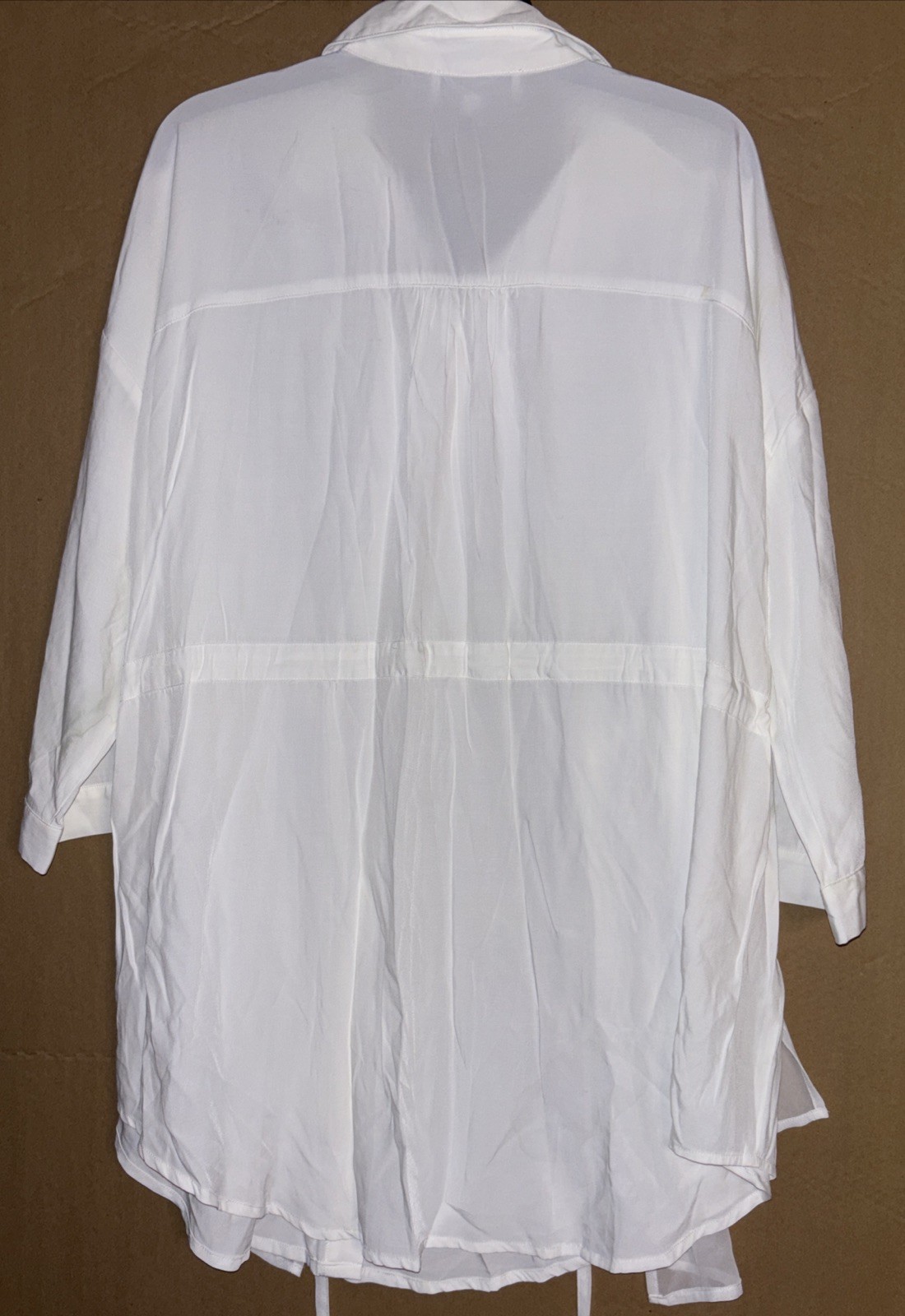 PINCH White Drawstring Waist Tunic Shirt Dress – Boho Beach Coverup – Size Large