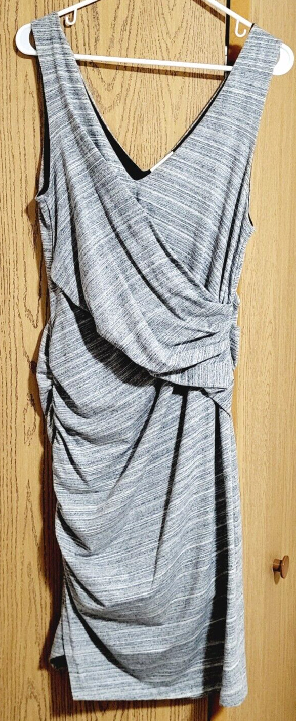 WITCHERY Women’s Grey & White Stripe Fitted Rouged Sleeveless Dress Size 10