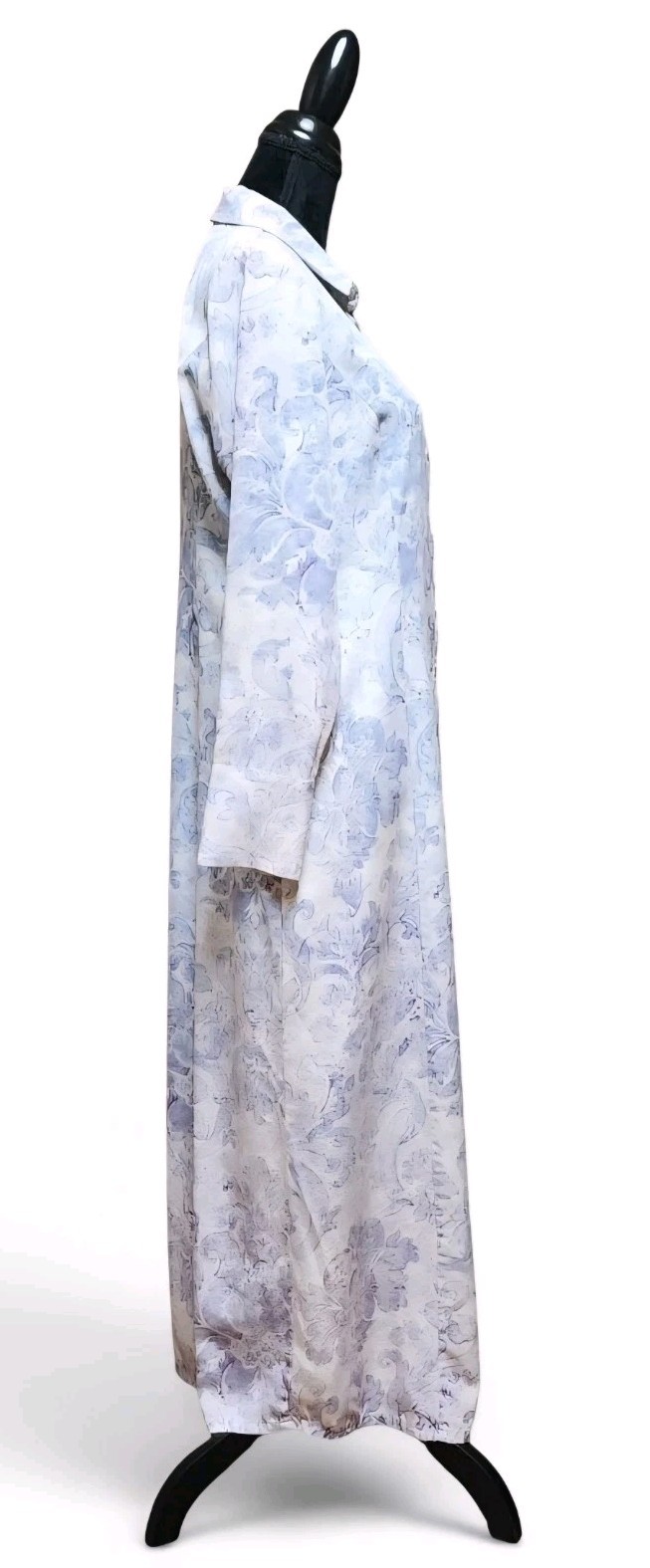 Soft Surroundings Damask Floral Long-Sleeve Maxi Dress Snap Button-Up Medium M