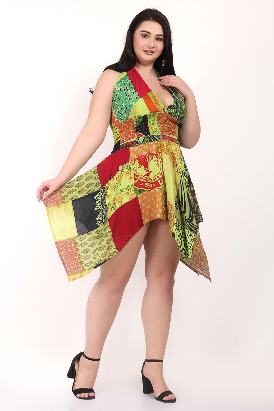 Women’s Multi Patch Halter Neck Asymmetrical Elastic Short Party Dress Mix lot