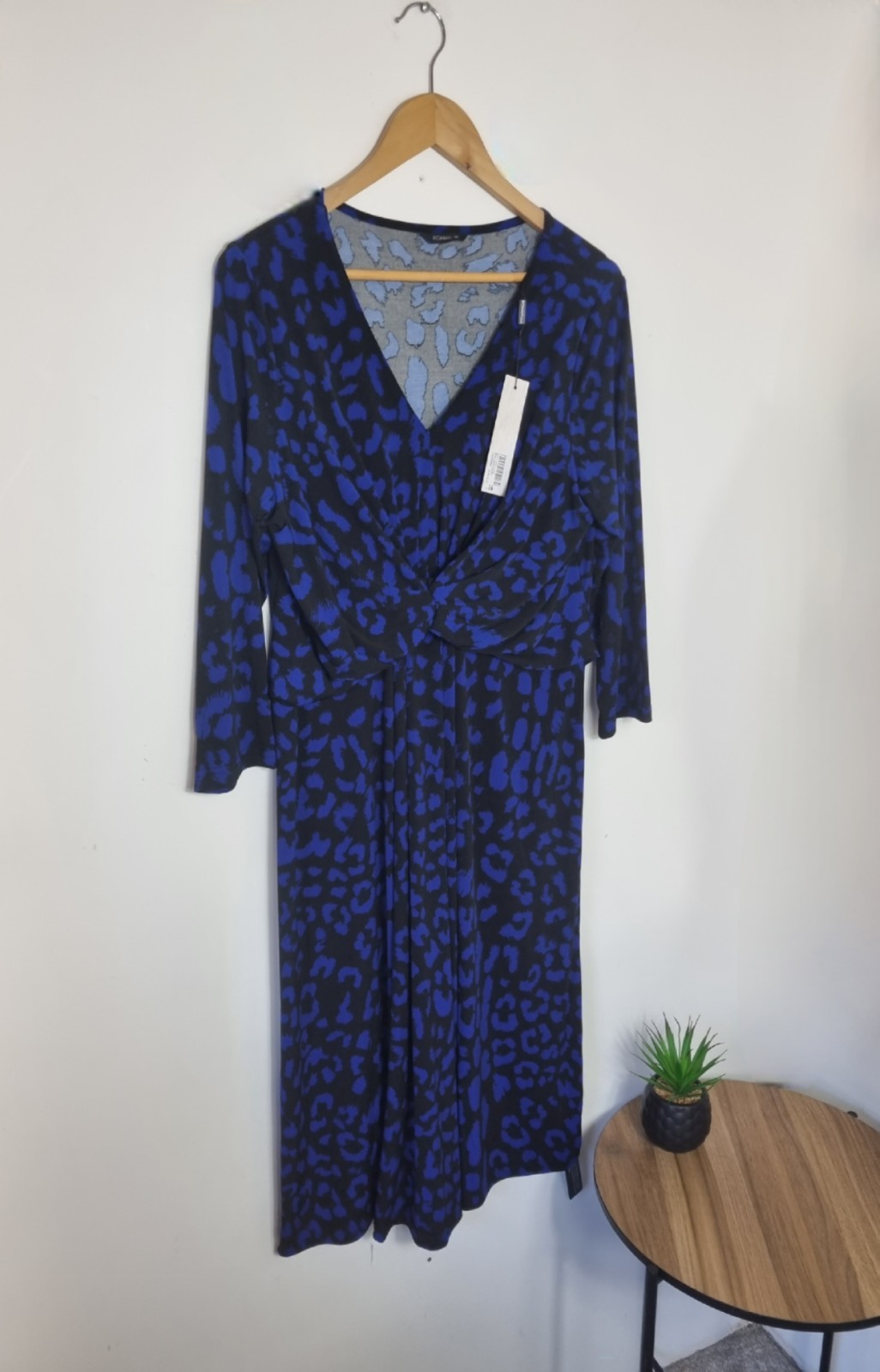 ROMAN Size 16 Blue Black Leopard Print Dress BNWT NEW Below Knee Length Sleeved