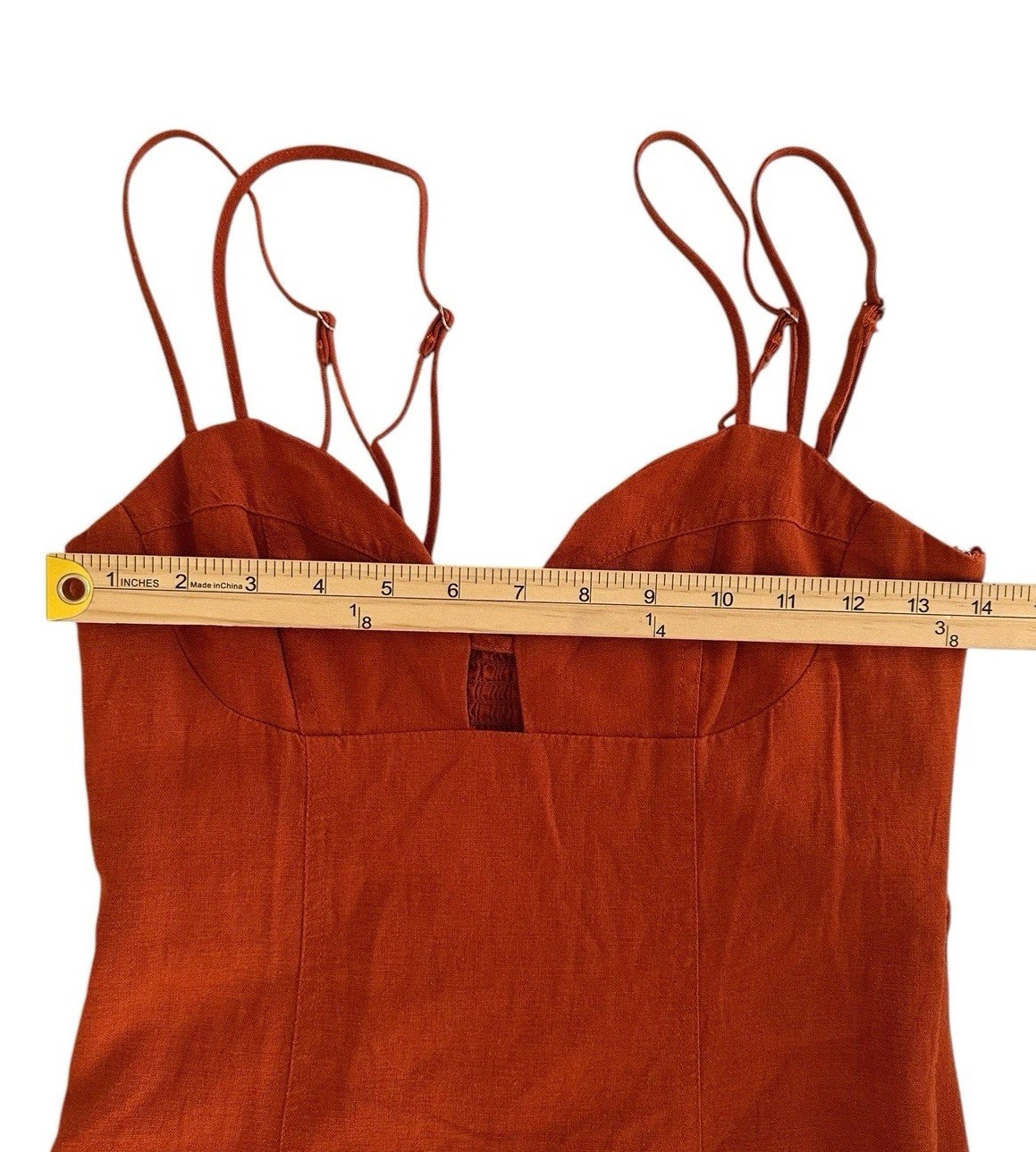 Forever 21 Rust Linen Dress Sleeveless Lined Adjustable Straps Cut Out Sexy SM