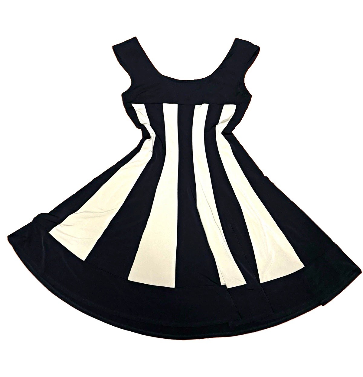 Connected Apparel Black/White Striped Knit Fit & Flare Scoop Neck Zip 8