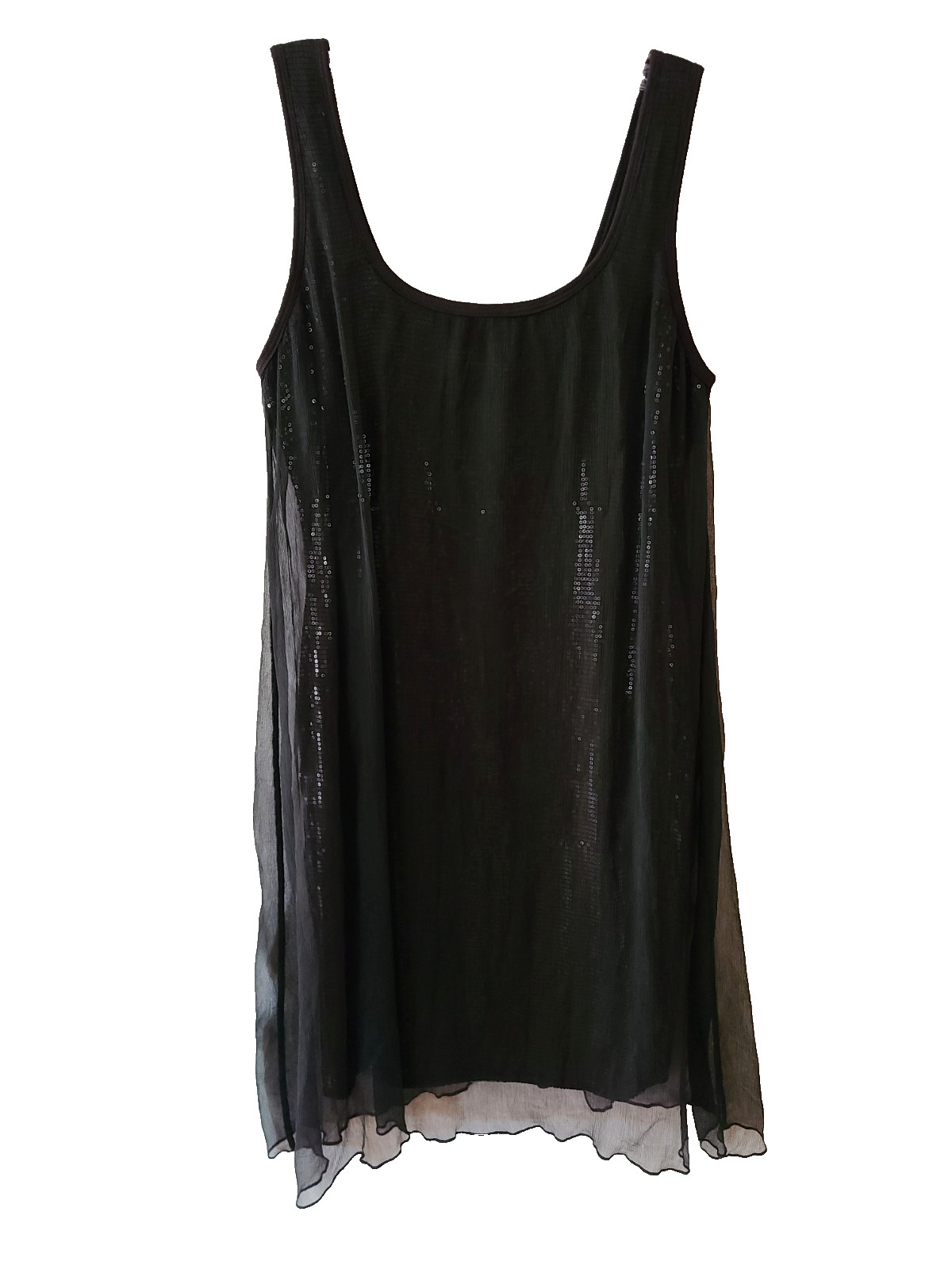 NWT BAILEY 44 B 44 SZ S Sequin Sheath Dress w/ Chiffon Overlay Tank Dress Black