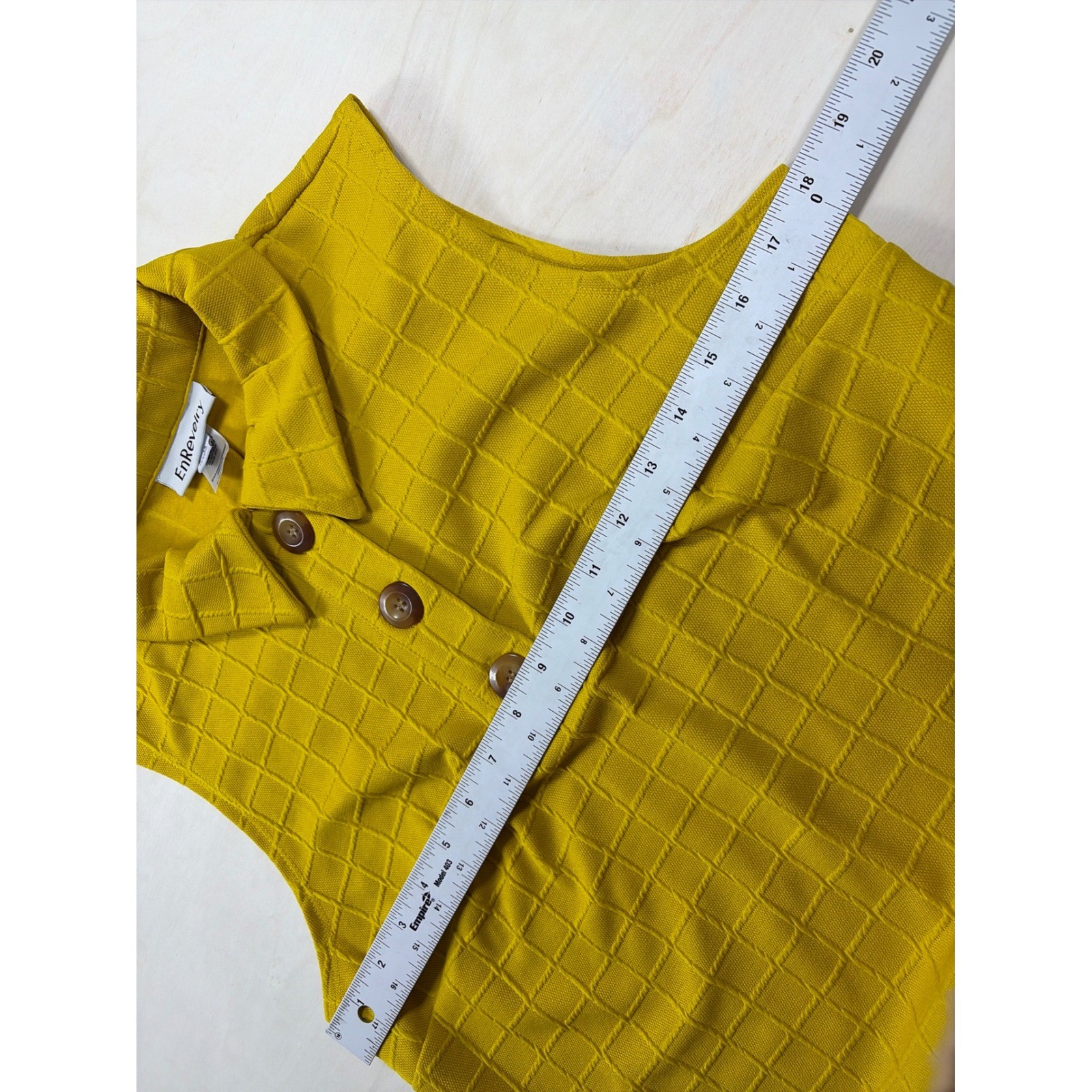 EnRevelry Mustard Yellow Windowpane Grid Shift Dress Sleeveless Size12 textured