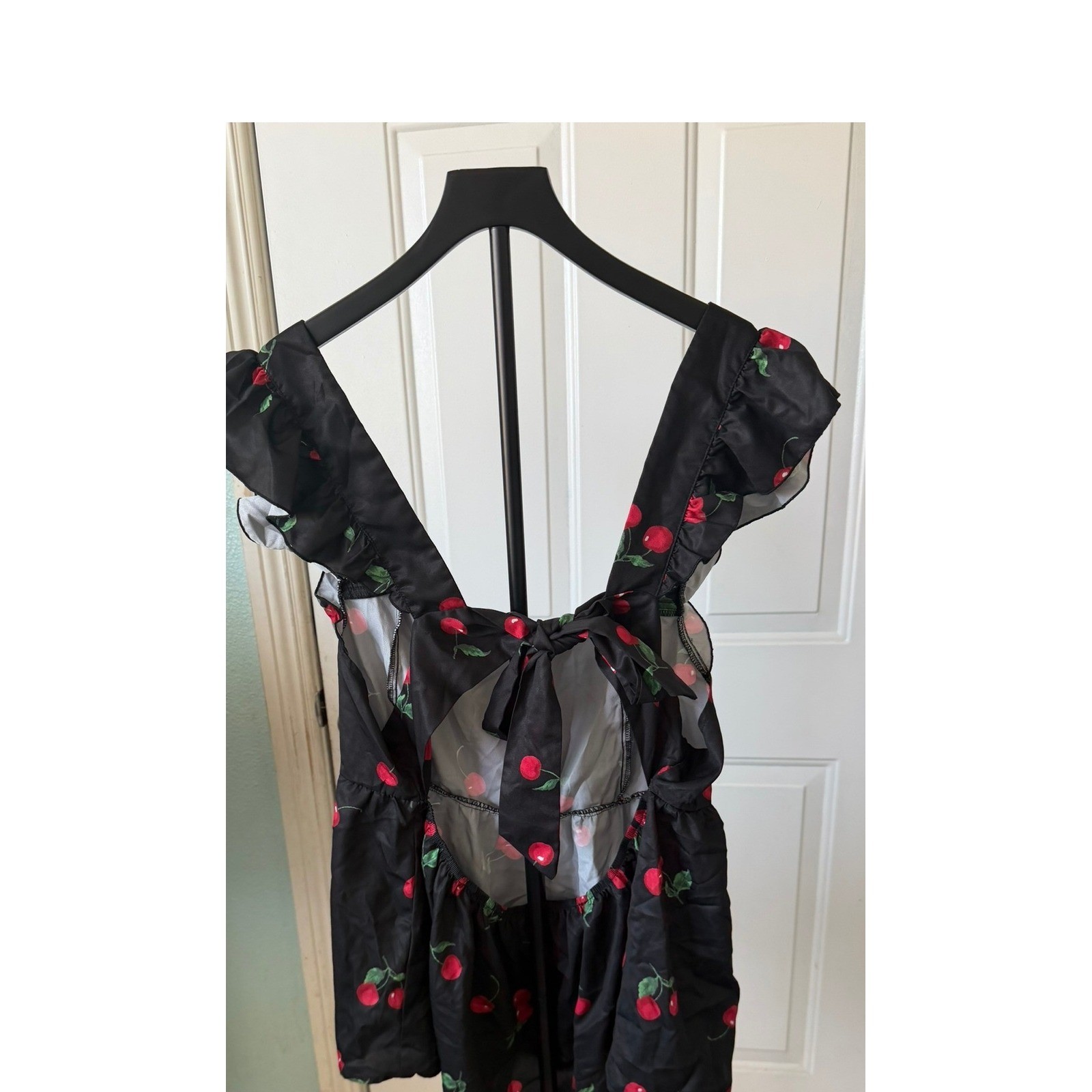 SHEIN Curve Black Cherry Print Ruffle Sleeve Tie Back Mini Dress Plus Size 4XL