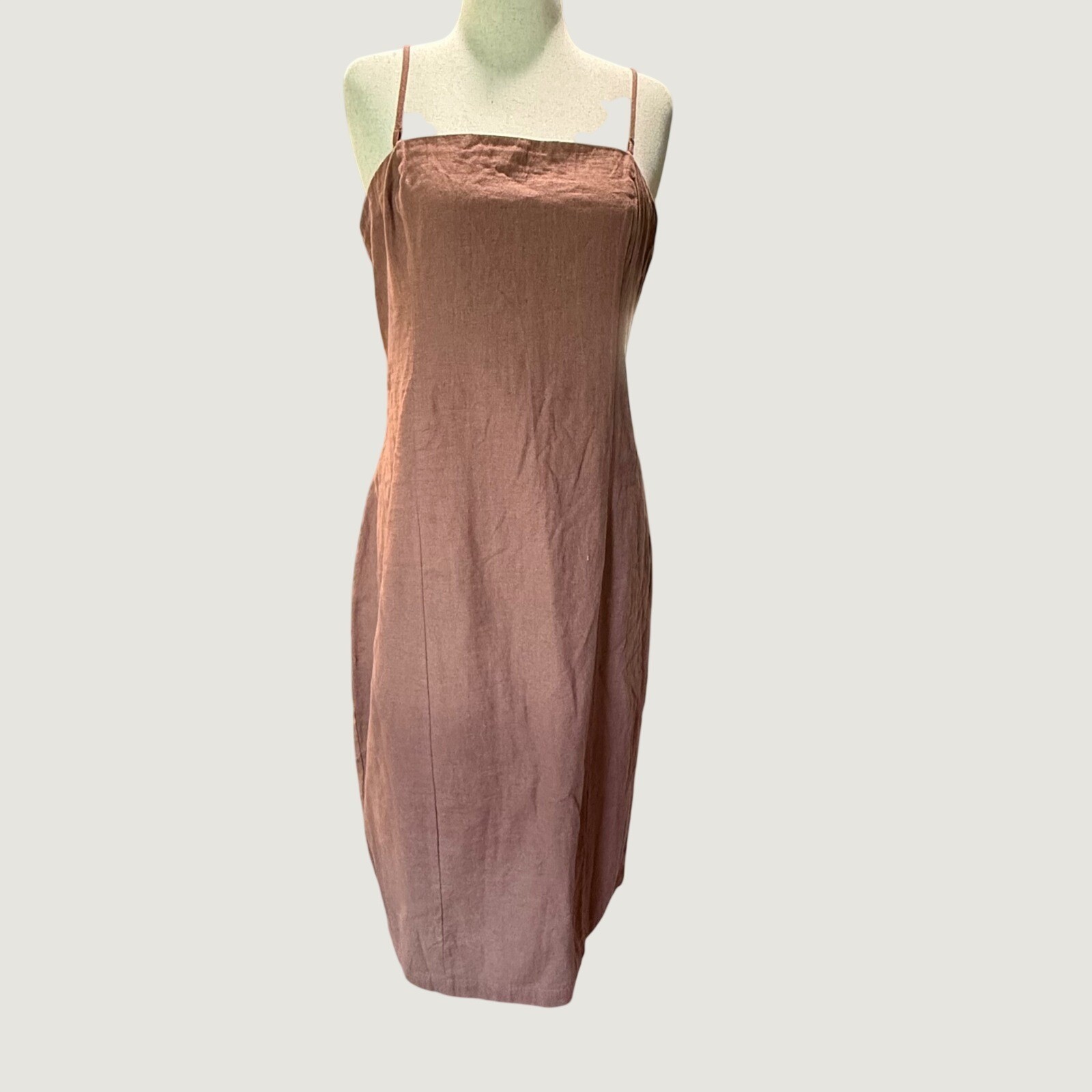 Abercrombie & Fitch Womens XL Mauve Brown Linen Blend Smocked Midi Dress Slit