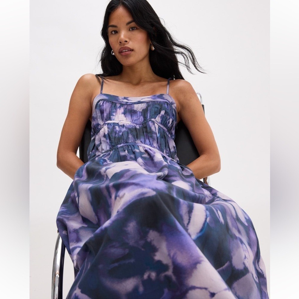 NWT RICHER POORER Dakota Tiered Maxi Dress Purple Ghost Floral Small Boho Luxury