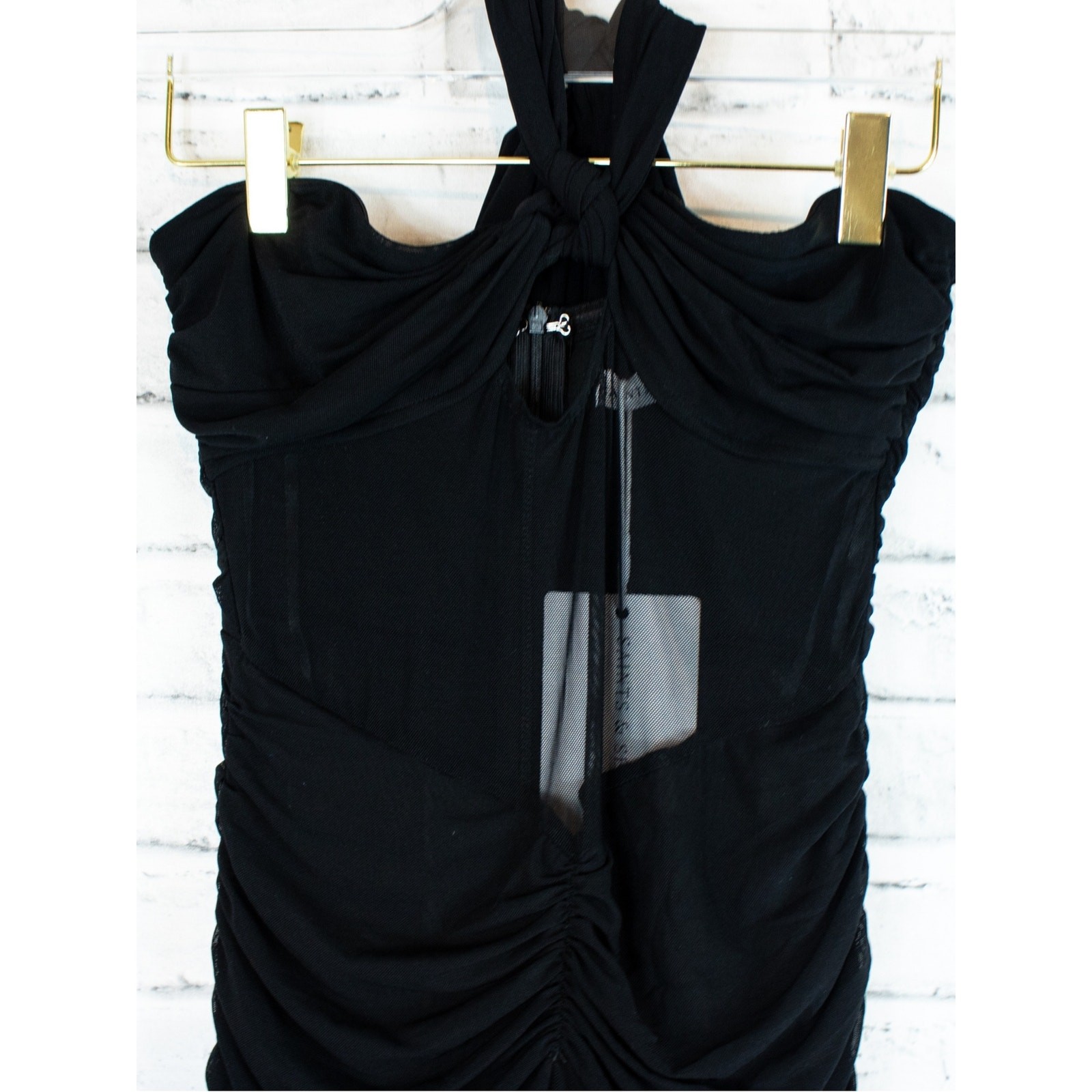 Saints & Secrets Black Mesh Halter Maxi Dress Size Small Evening Gown Fitted