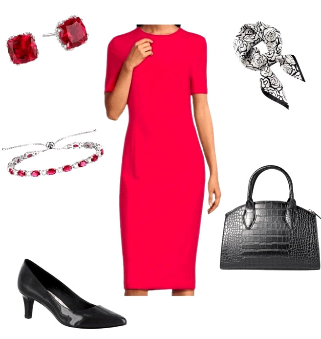 NWT Investments Raspberry Red Sheath Dress Size 12 Gold Zip Back $99
