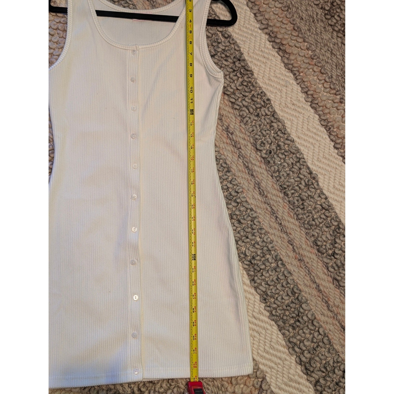 Pink Lily White Ribbed Button Front Sleeveless Mini Dress Medium