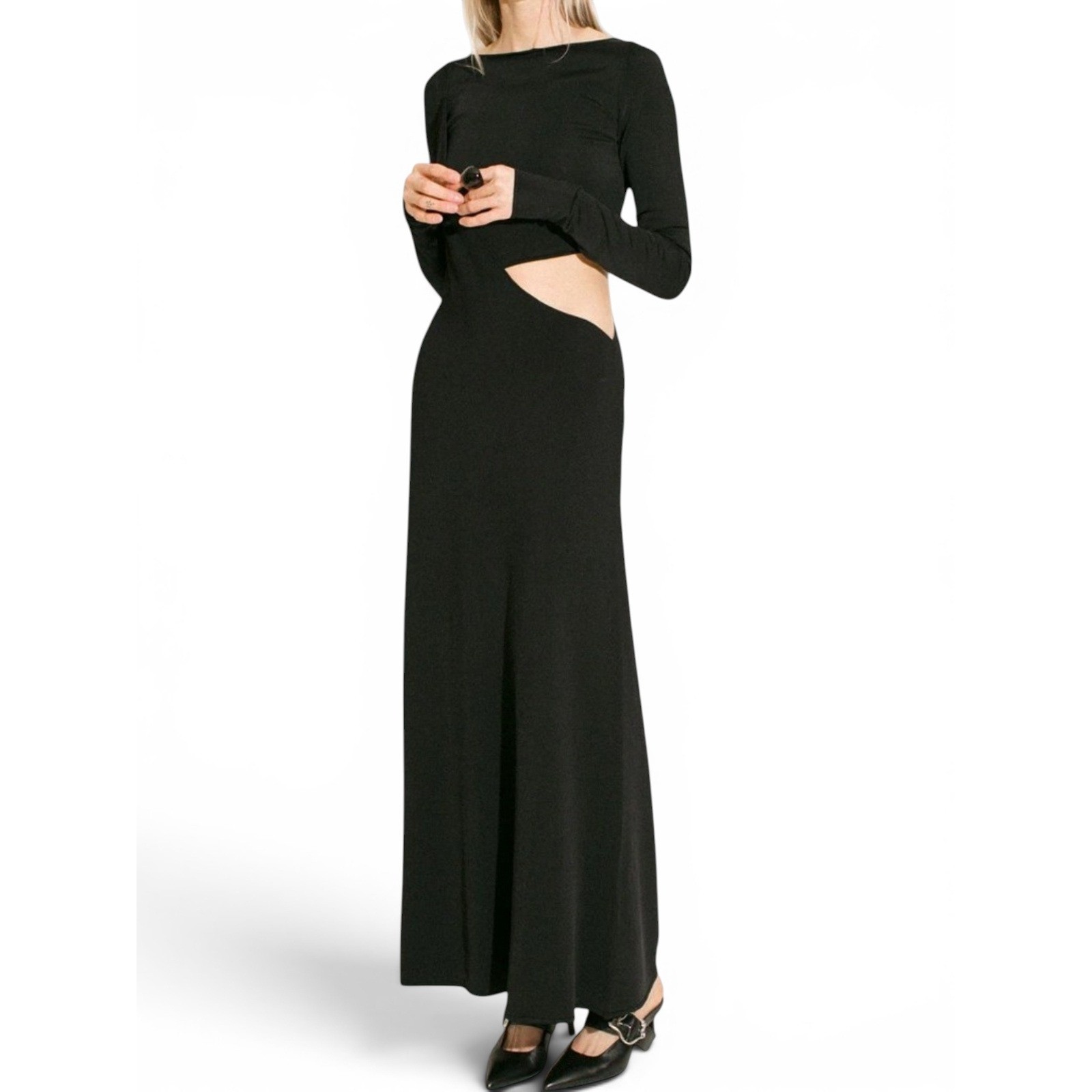 Paris Georgia Lola Black Cutout Maxi Dress Gallery Opening Quiet Luxury S NWT