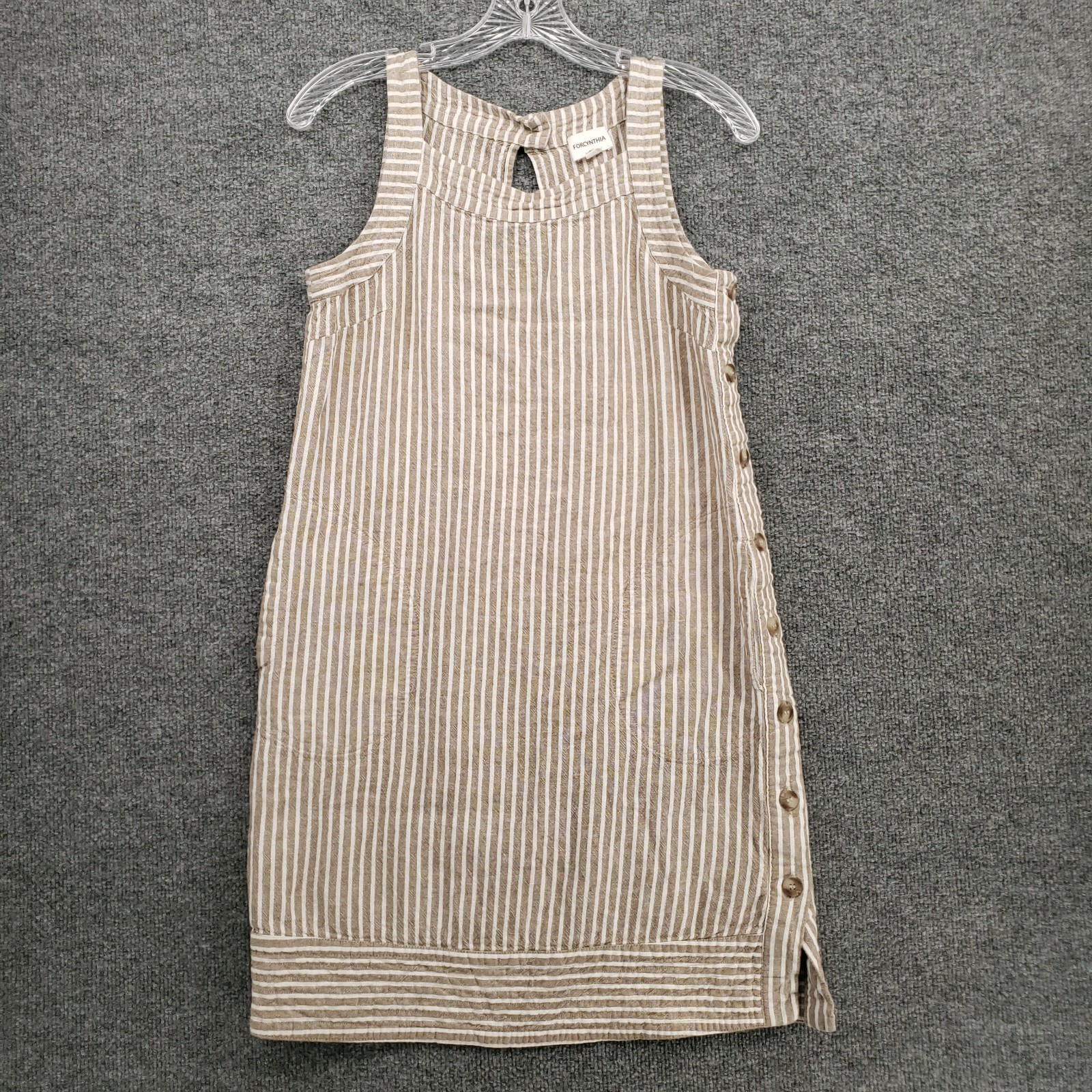 For Cynthia Dress Womens S Small Beige Shift Sleeveless Linen Blend Button Side