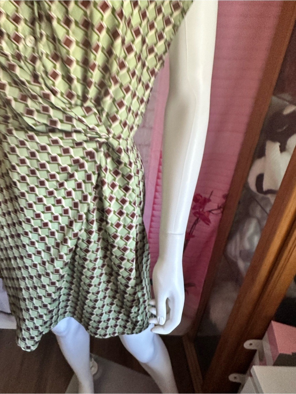 Mango Retro Green & Brown Geometric Mini Dress