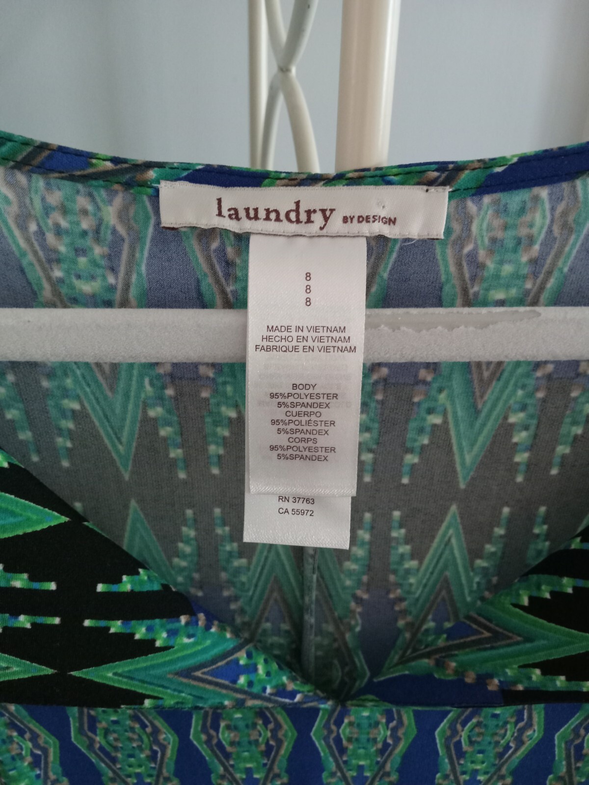 Laundry by Design Geometric Ikat Shift Dress Blue Green Sz 8 Mod Resort Vacation