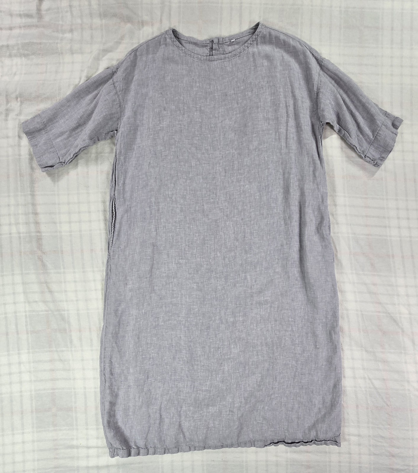 Muji 100% Linen Dress Tunic Lagenlook Minimalist Pockets Slate Gray M