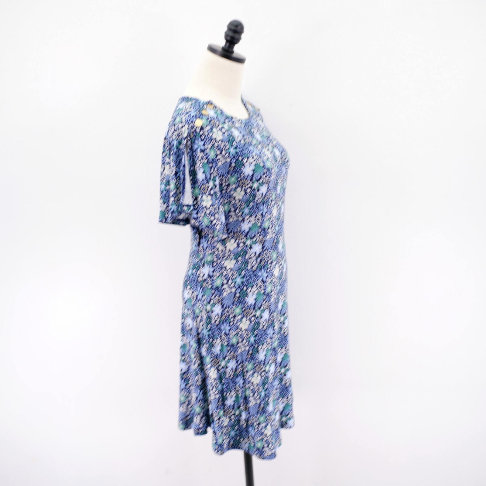 Ann Taylor Loft Blue Green Round Neck Flutter Split Short Sleeve Sleeve Dress 2