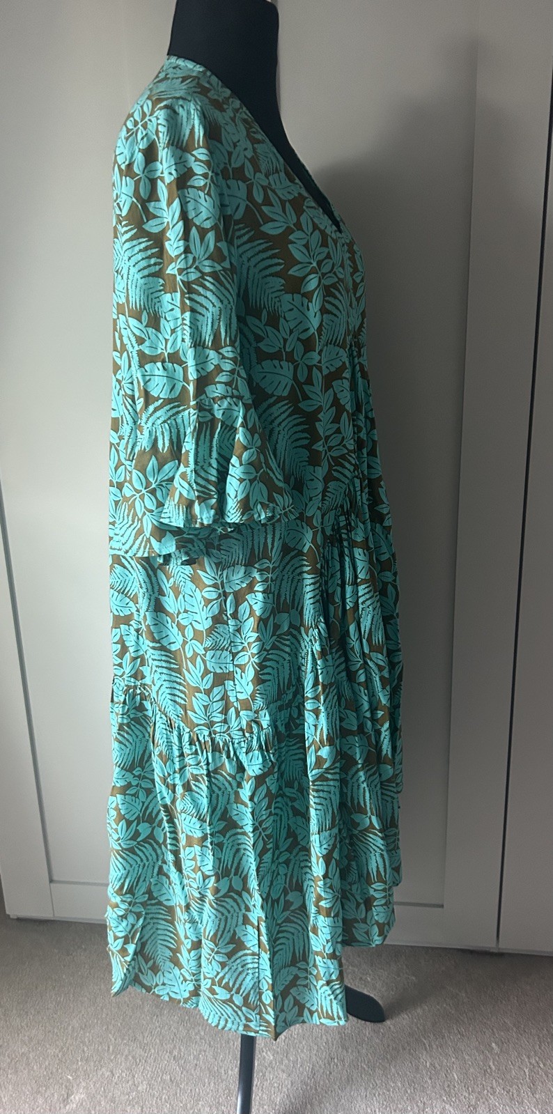Turquoise & Brown Floaty Dres. One Size. Excellent Condition. Never worn