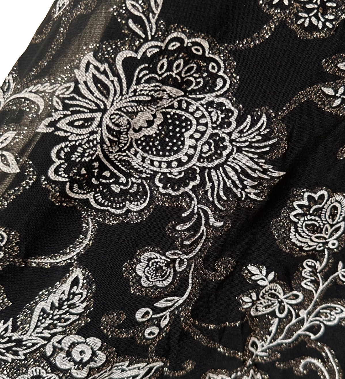 JANE NORMAN Black White Floral Strapless Party Dress Silver Glitter Y2K Size 12