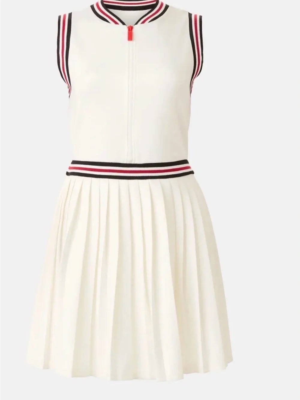 NWT Hunter Pleated Tennis Dress Mini Front Zip Sleeveless White Varsity Preppy L