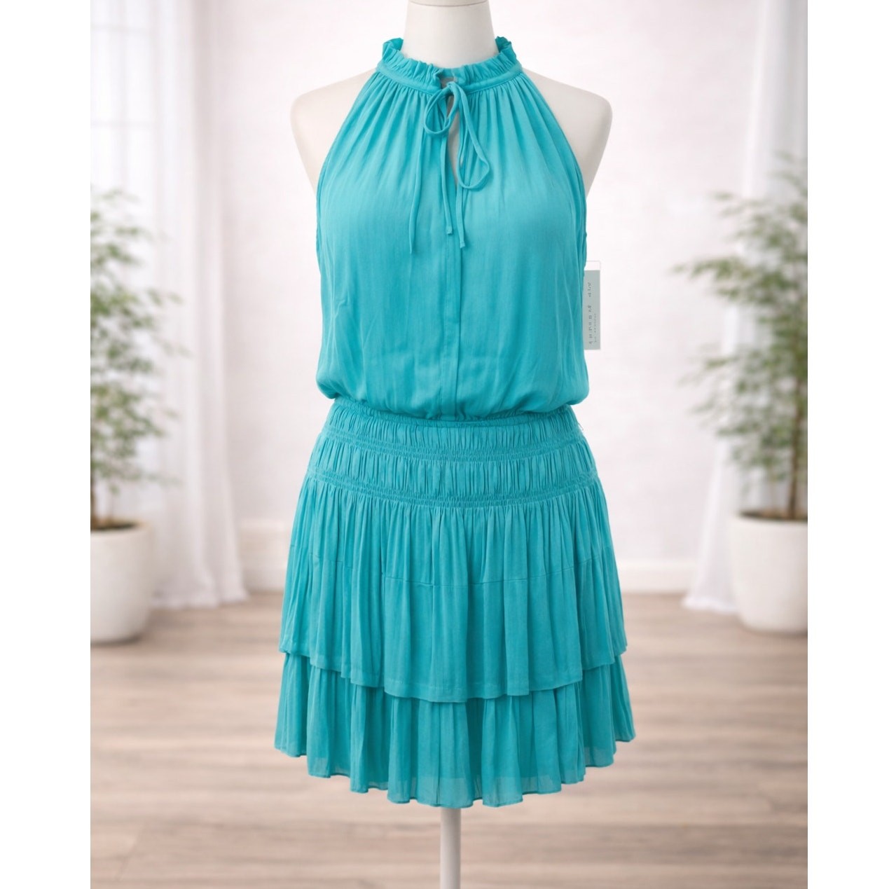 Current Air Cara Turquoise Pleated Halter Mini Dress Size XL