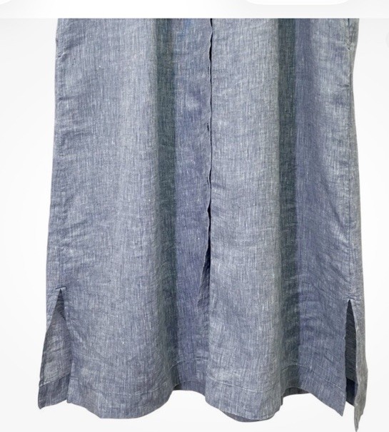 Haven Well Within Talbots Linen Button Front Midi Shirt Dress Blue Extra Small