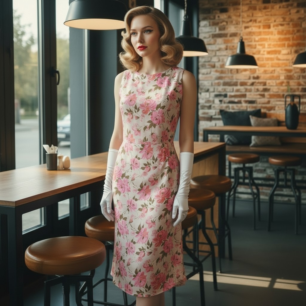 50s Wiggle Dress Pink Floral Silk Sleeveless Size 6 Coquette Pastel Made In USA