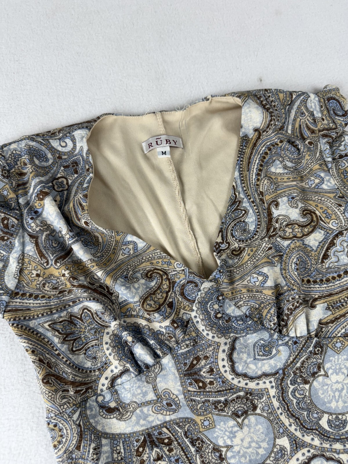 Vintage Y2K Boho Western Mesh Dress M Paisley Ruffle Sleeves Romantic Babtdoll