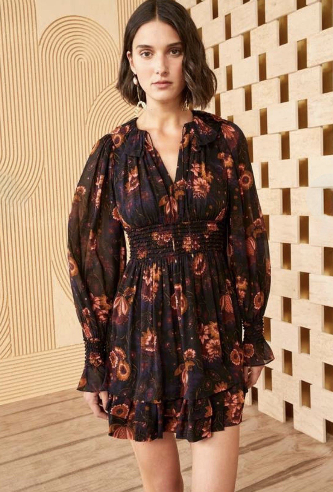 Ulla Johnson Adara Ruffled Silk Chiffon Floral Mini Dress Valerian Size 2