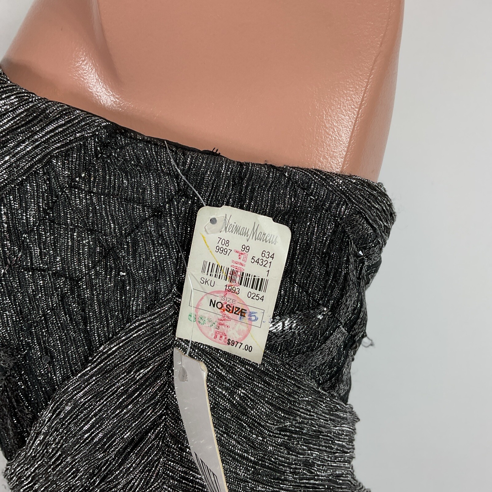 Rene Ruiz Neiman Marcus Silver Sequin Cocktail Dress Midi Pleated Metallic Lame