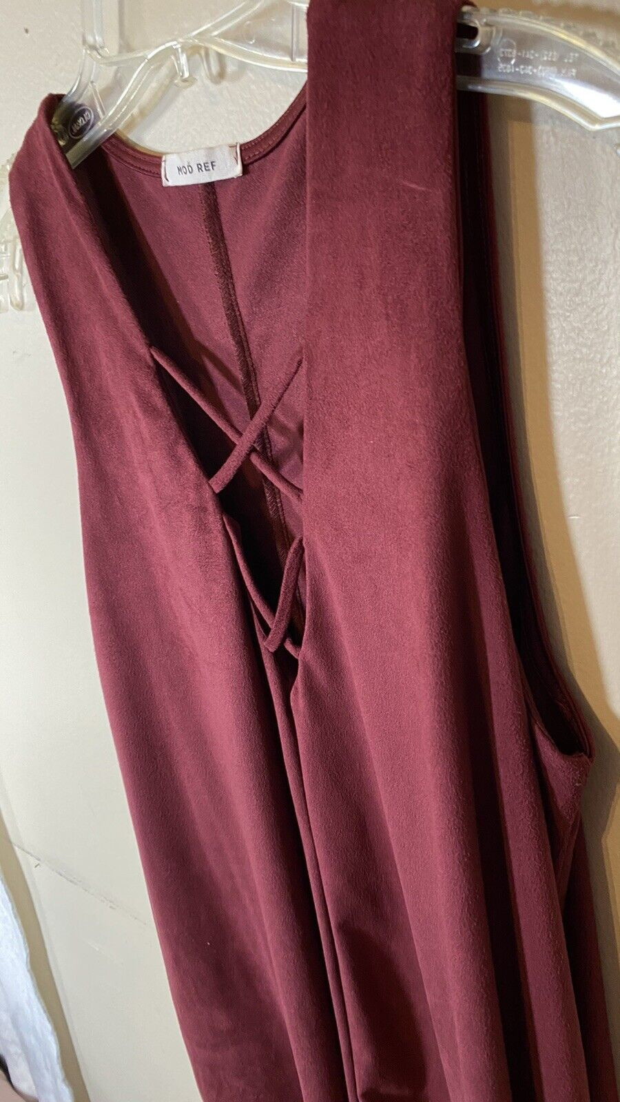 Mod Ref Dress Large Womens Burgundy Red Shift Sexy Sleeveless VNeck Criss Cross