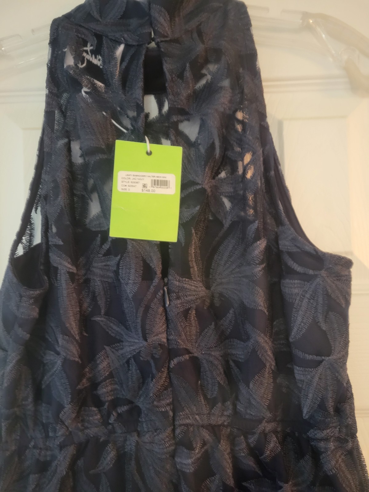 Sam Edelman Leaf Embroidery Halter Sheath Dress Navy Blue NWT $148 2