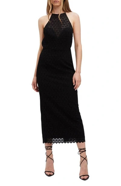 BARDOT Black Chameleon Lace Embroidered Halter Open Back Cocktail Midi Dress 4 S