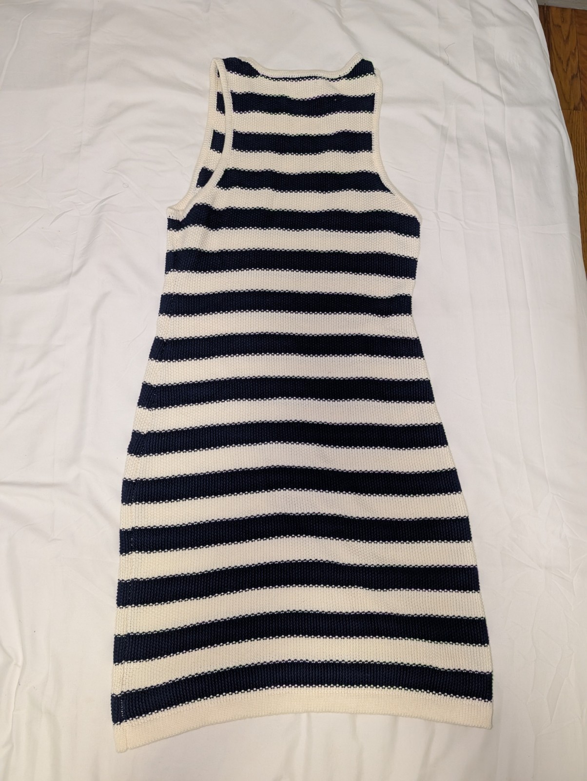 Double Zero L Blue & White Striped Knit Sleeveless Crew Neck Knee Tank Dress