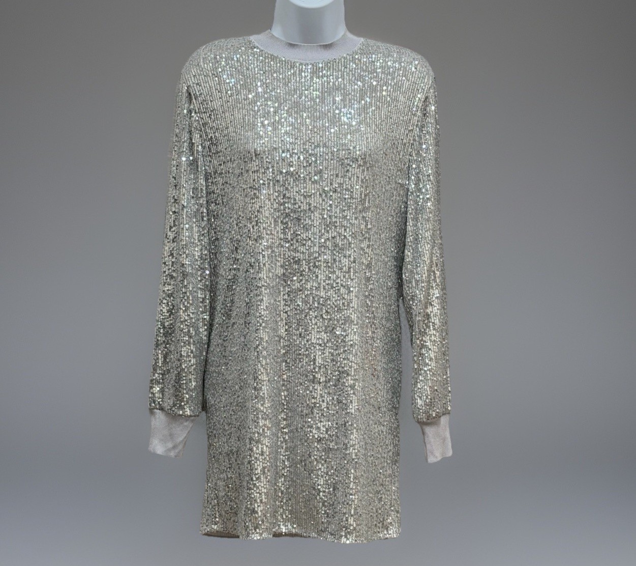 NEW ALLSAINTS Juela Mini Sequin Dress Sparkly Silver Metallic Size Small