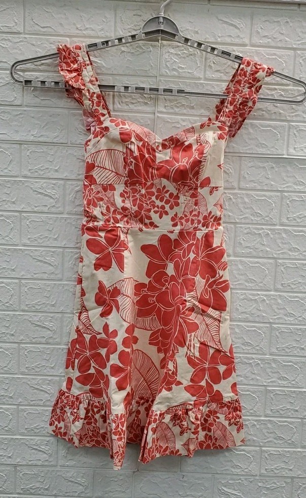 New Reyn Spooner Playful Plymeria Sleeveless Dress Coral/Cream Size 6