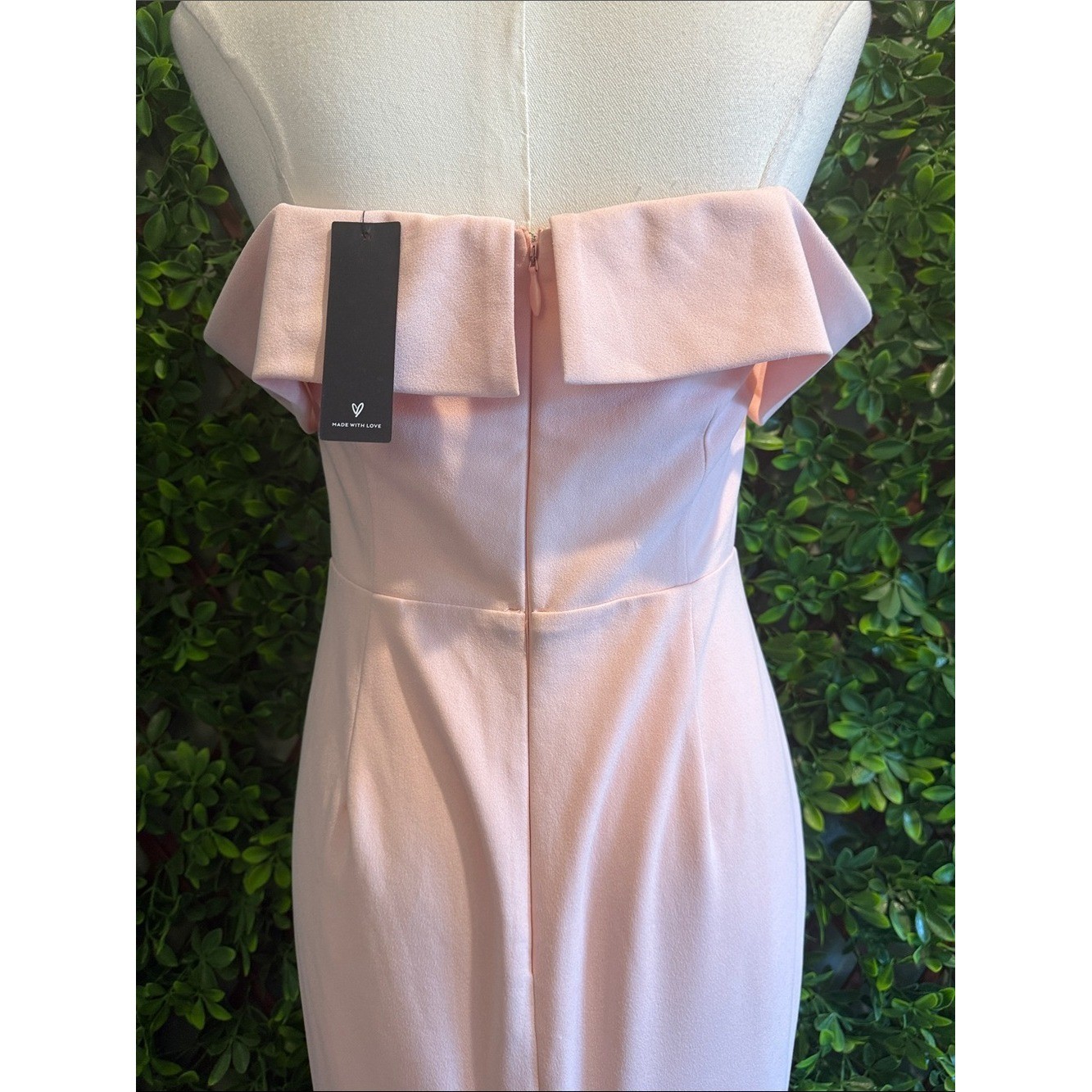 NWT- Elegant Perception Light Pink Off-the-Shoulder Bow Maxi Dress