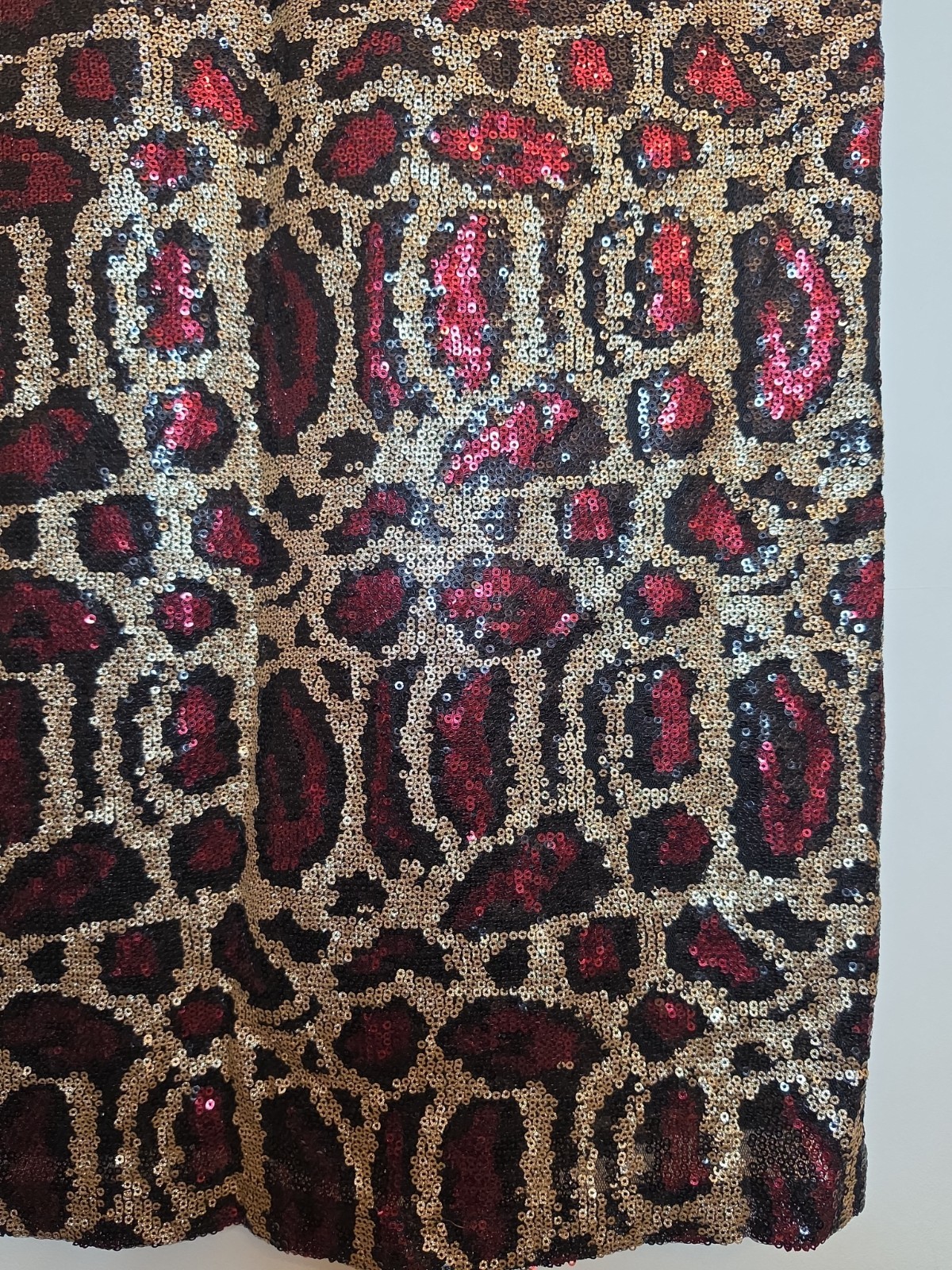 Ivivi Gold Red Black Sequin Leopard Print Shift Dress Size Small Party Christmas